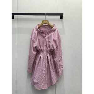 MiuMiu Embroidered Off-Shoulder Striped Shirt Dress